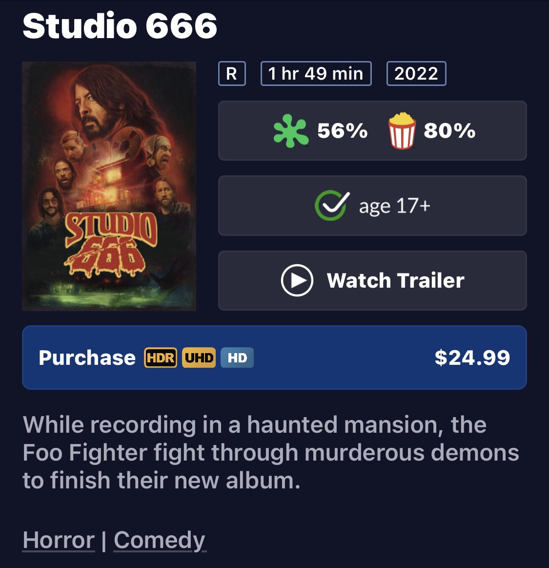 AVWoofer's tweet photo. The @foofighters’ Studio 666 is now available on @kaleidescape in full, lossless #4K HDR, several weeks ahead of the disc release! #hometheater @Studio666Movie @UHD4k @BrightSideHT @the4kCollectivE @UltraHDBluray @4KFilme #Horror @foofightersnews @KaleidescapeInc #avnews #avteeps https://t.co/fyfSyNMhrS