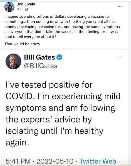 SaselineS's tweet photo. @BillGates didn’t just spend billions, he MADE billions on the ‘vaccines’🤡 His best investment ever ~ and people will be lining up for ‘the next booster’ years to come🤥

That’s #BatShitCrazy https://t.co/p8cRYH2IHl