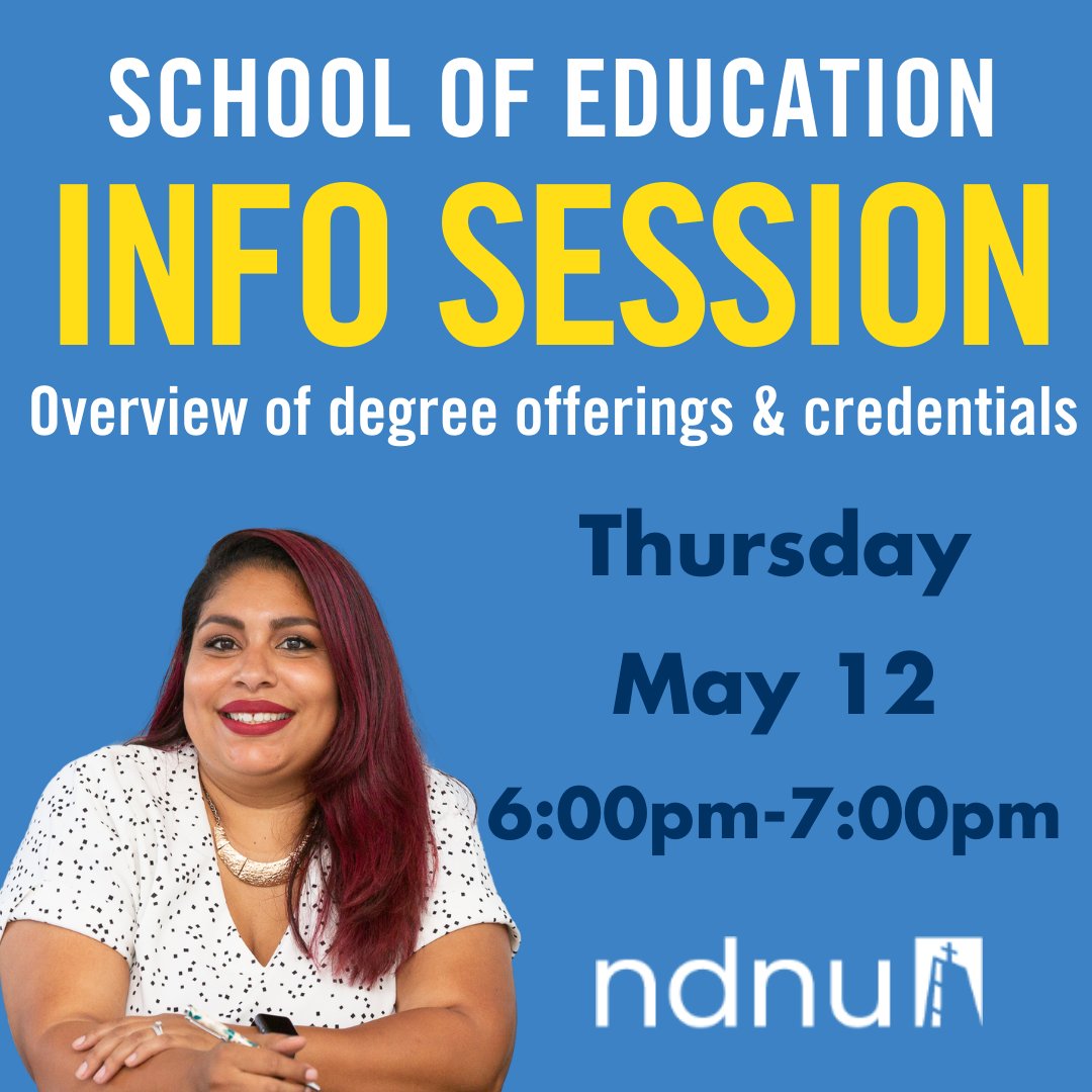 NotreDameCA's tweet image. Teaching Credentials, Master of Arts in Education, Special Education, School Administration &amp;amp; TESOL are available at NDNU. Learn more at our info session: ndnu.edu/events

#ndnu #education #teachingcredentials #mastersprogram #sanfranciscobayarea #siliconvalley #sanjose