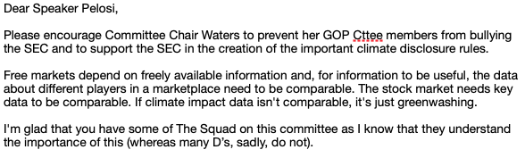 NicholasDewar's tweet photo. And then contact your congress person. Here's what I wrote to our representative - Nancy Pelosi. There are several members of The Squad on the Finance Svcs Cttee, so show them some love! @AOC @AyannaPressley @RepRashida https://t.co/O2dd4CoRde