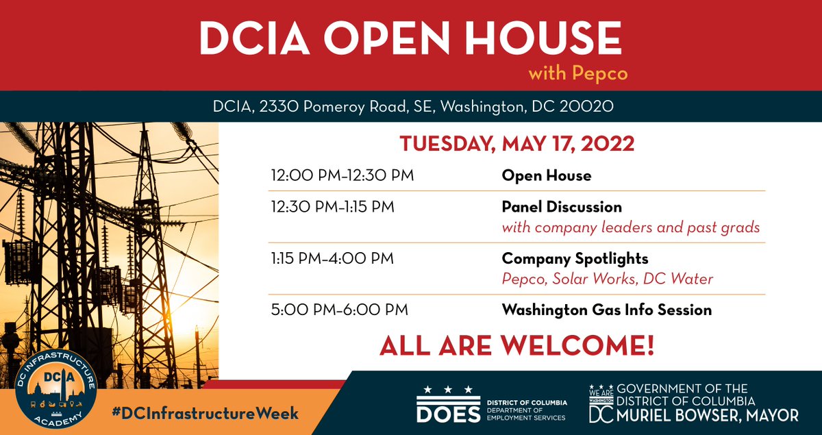 DOEE_DC's tweet photo. Join us at DICA TODAY 5/17 to learn more about Solar Works DC and the DC Infrastructure Academy.
@DOES_DC @GRIDmdv https://t.co/GTcLcqUidW
