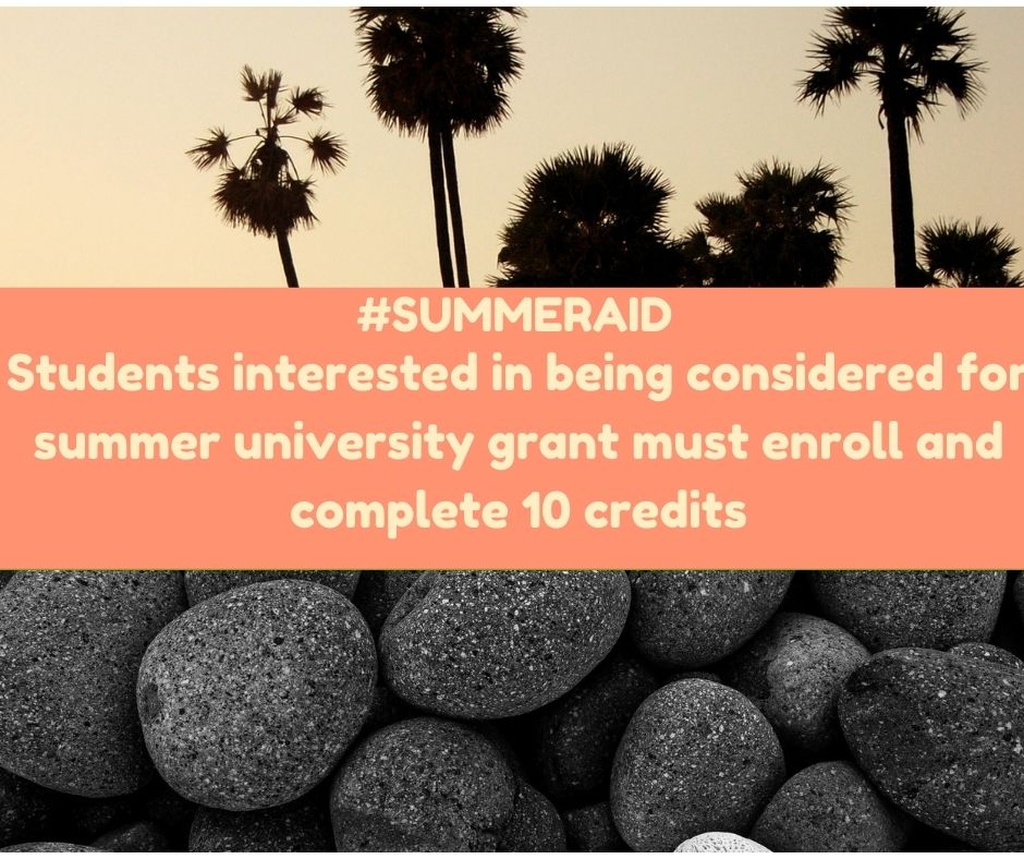 UCSCFinAid's tweet photo. Students interested in being considered for summer university grant must enroll and complete 10 credits: https://t.co/jcZcW9Xkh5

#SummerAid @UCSCsummer https://t.co/cIwmiD0fmm