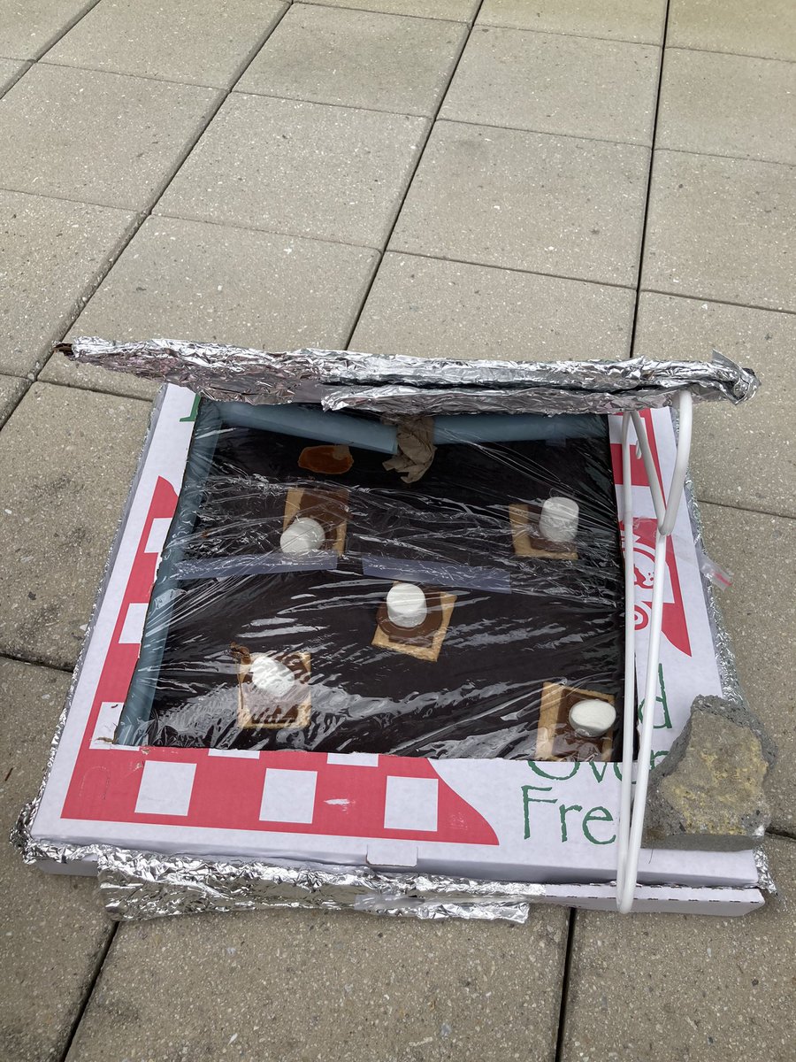 CDaviesEDU's tweet photo. Testing out our solar ovens! Compared our “big” and “little” ovens to see if all, some or none of our s’mores melted. A tasty way to learn about alternative energy sources while practicing core vocabulary! https://t.co/A8EPkZlWoT