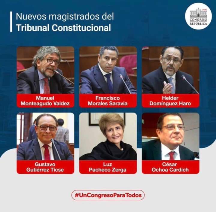 MundosurI's tweet photo. Tras la elección del Tribunal Constitucional por el Congreso de la República del Perú, continúan los cuestionamientos por parte del oficialismo y sectores progresistas, refiriéndose a que sus miembros tienen vinculación con el fujimontesinismo y su aliado, el partido aprista. https://t.co/kOR0NdLZYe
