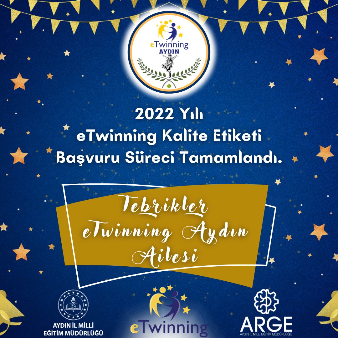 eTwinningAydin's tweet photo. 🏆 2022 yılı eTwinning kalite etiketi başvuru sürecinde büyük özveri ile çalışmalarını yürüten ve başvurularını teslim eden tüm öğretmenlerimize başarılar dileriz.

🔹️Emeklerinizin karşılığını almanız dileğiyle..💐

#HerŞeyAydınİçin🇹🇷🇪🇺

@ValiAKSOY
@mfatihdoger
@seyfullah0966 https://t.co/Qhx6rRg0Ev
