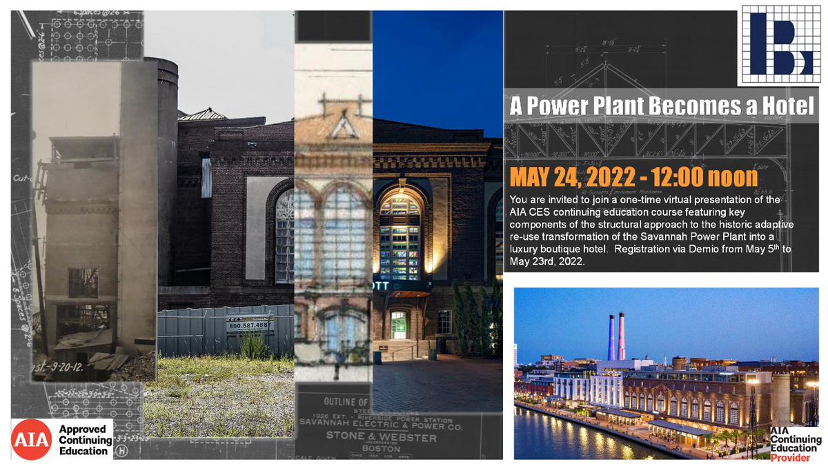 BLAengineers's tweet photo. How do you transform a historic power plant into a luxury hotel district? BLA can't wait to show you!

"A Power Plant Becomes A Hotel" is a virtual seminar taking place on May 24th at 12EST on the renovation of the Savannah Power Plant.

Register today at https://t.co/r0vOJO7D1H https://t.co/SXVeq8PGY5