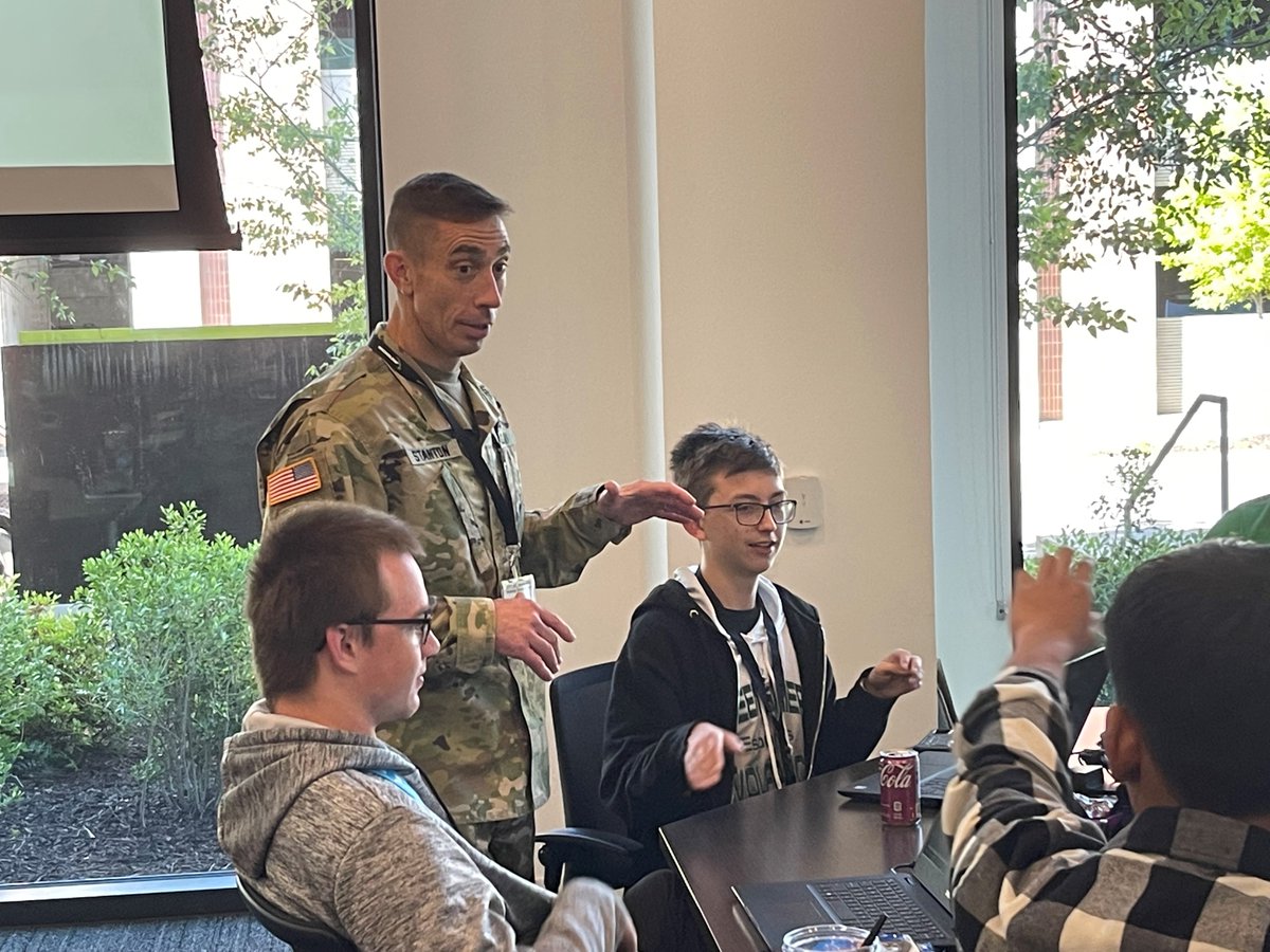 GACyberCenter's tweet photo. Brig. Gen. Paul Stanton, USA, commander, @CG_CyberForge stopped by @ParsonsCorp CERTS Capture the Flag event to encourage the middle/high school participants. 151 participants competing in 41 teams participated in the annual event.
#CTF #AFCEACERTS #capturetheflag https://t.co/dH8KEaOma7