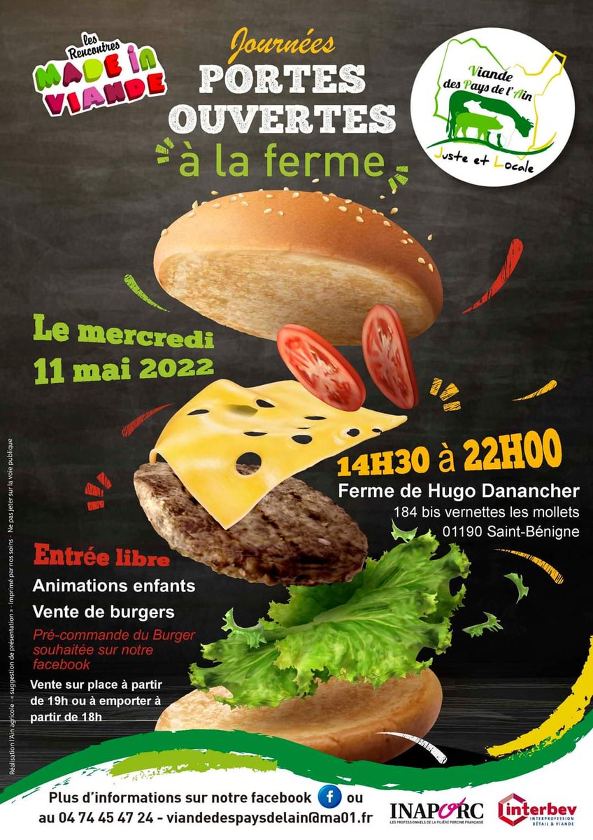 Pour <a href="/DanancherHugo/">Hugo Danancher</a> et Jonathan Janichon et leurs équipes, cette journée #MadeInViande permet d'échanger avec les élus territoriaux et parties prenantes sur les activités de l'élevage, notamment autour d'un bon déjeuner et d'un burger #viande Pays de l'<a href="/Departement_AIN/">Département de l'Ain</a>