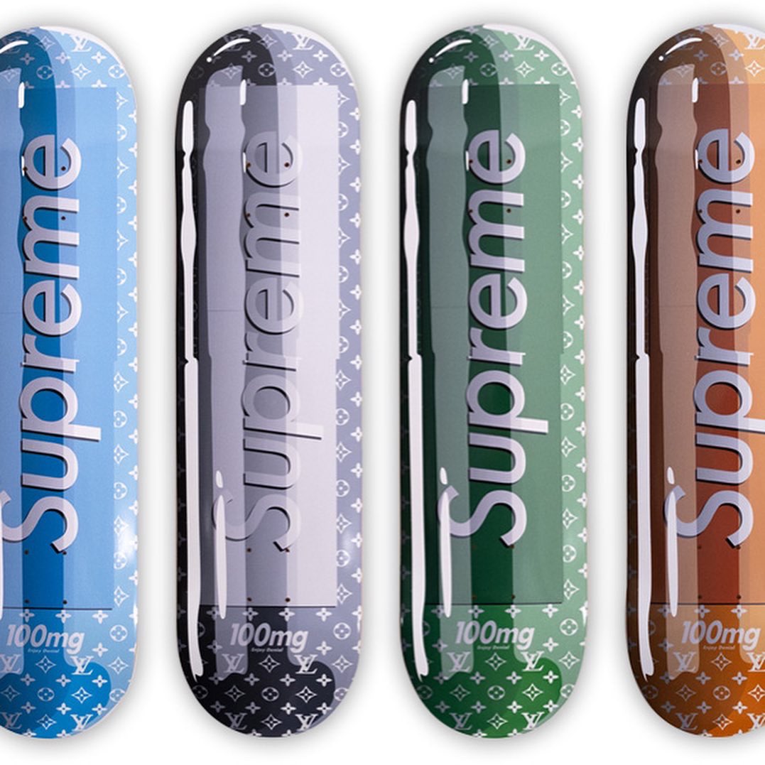 EnjoyDenial's tweet photo. 🛹🛹🛹🛹🛹Dropping 6 new skate deck fashion addict pills with @1xrun Check them out at NOON EST - https://t.co/xhvGeRKuYE    #enjoydenial #supreme #louisvuitton #fashionaddict #pills #skateboardart #whateverforever #denial https://t.co/4GCsHZFOe3