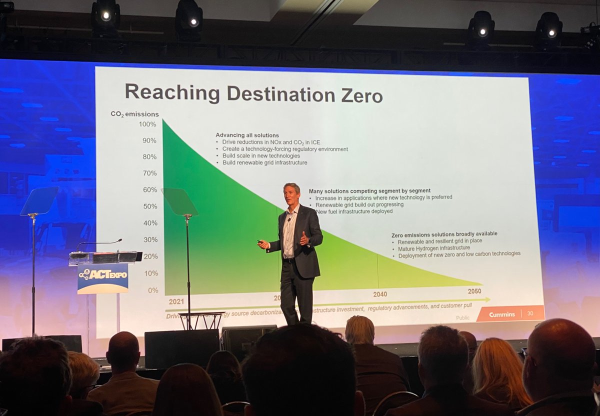 #ACTexpo’s keynote speaker, Tom Linebarger, Chairman &amp; CEO of <a href="/Cummins/">Cummins Inc.</a>, shared what steps Cummins is taking to achieve zero emissions by 2050.

Plus, an exciting announcement - Cummins and <a href="/DaimlerTruckNA/">Daimler Truck NA</a> are partnering on driving #hydrogen fuel cell trucks forward in N. America.