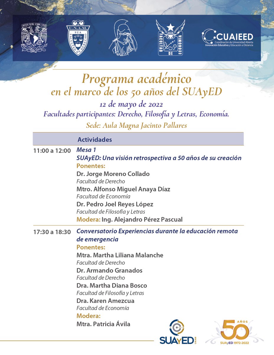 hist_sua's tweet photo. Programa académico de los 50 años del SUAYAD. https://t.co/FGJBQzsjf7