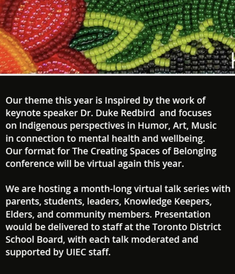 UIEC_Tdsb's tweet photo. May 12: Creating Spaces - Artists and Community Panel Join us for a panel discussion with Indigenous Artists and Community members as they share their experience and knowledge in Humor, Art, and Music in connection to mental health and well-being https://t.co/O6Y6HTDcje https://t.co/6TRY8rVd2J
