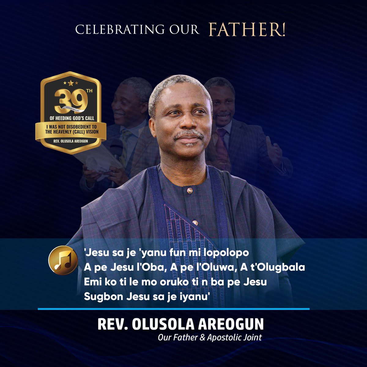 ReverendAreogun's tweet photo. Up Holy Ghost!! This is the day the Lord has made 

#ReverendAreogun #HBDReverendAreogun #GodsGeneral  #39YearsoftheCall #39YearsInMinistry  #FaithfulFather https://t.co/d1IB25ty0Q