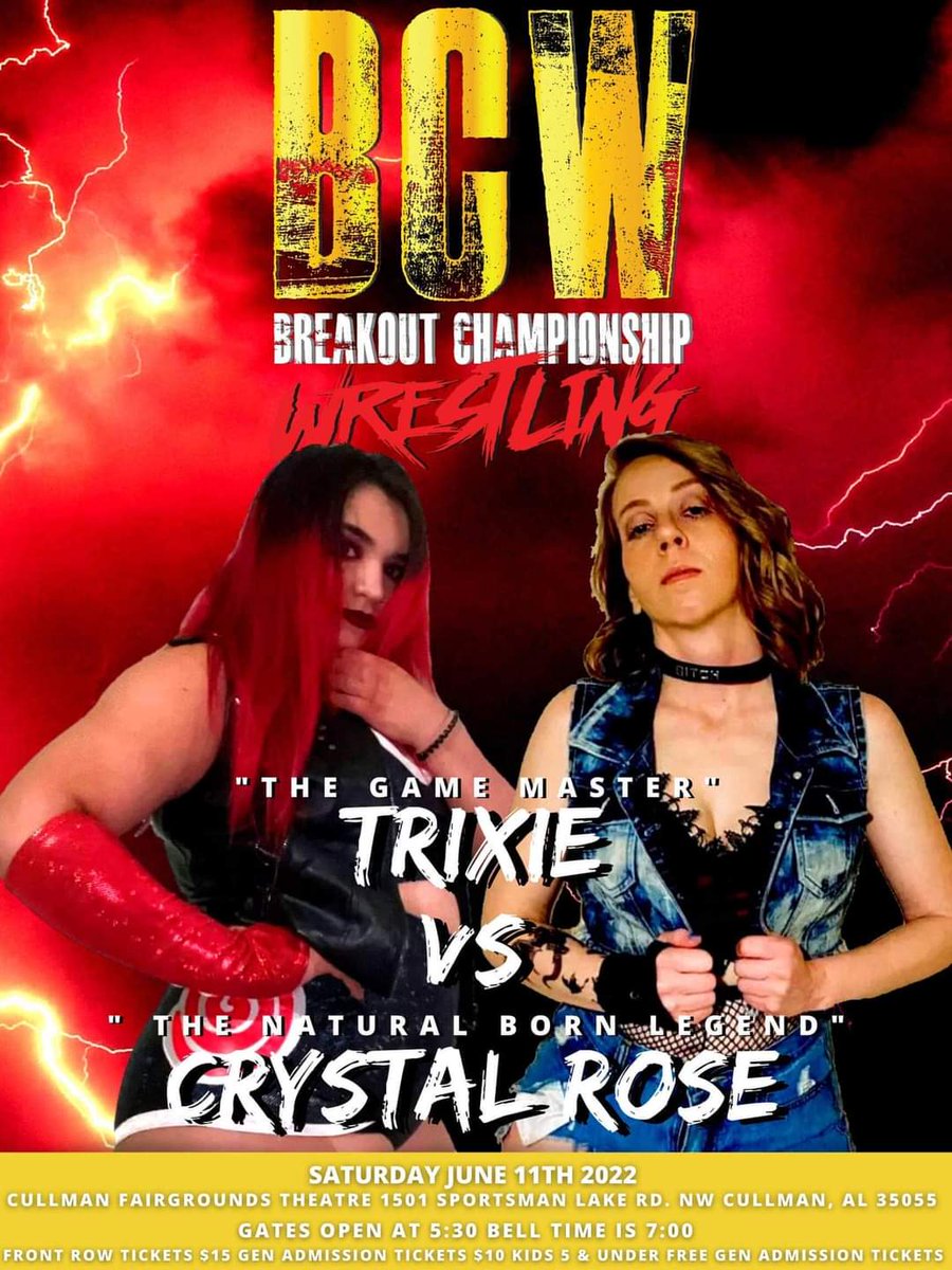 Matchup announcements are going to be rolling out tonight starting off with @twisted_trixie1 vs <a href="/Crystal88653083/">Crystal Rose</a> 
Saturday June 11th Cullman Fairgrounds Theatre!!!