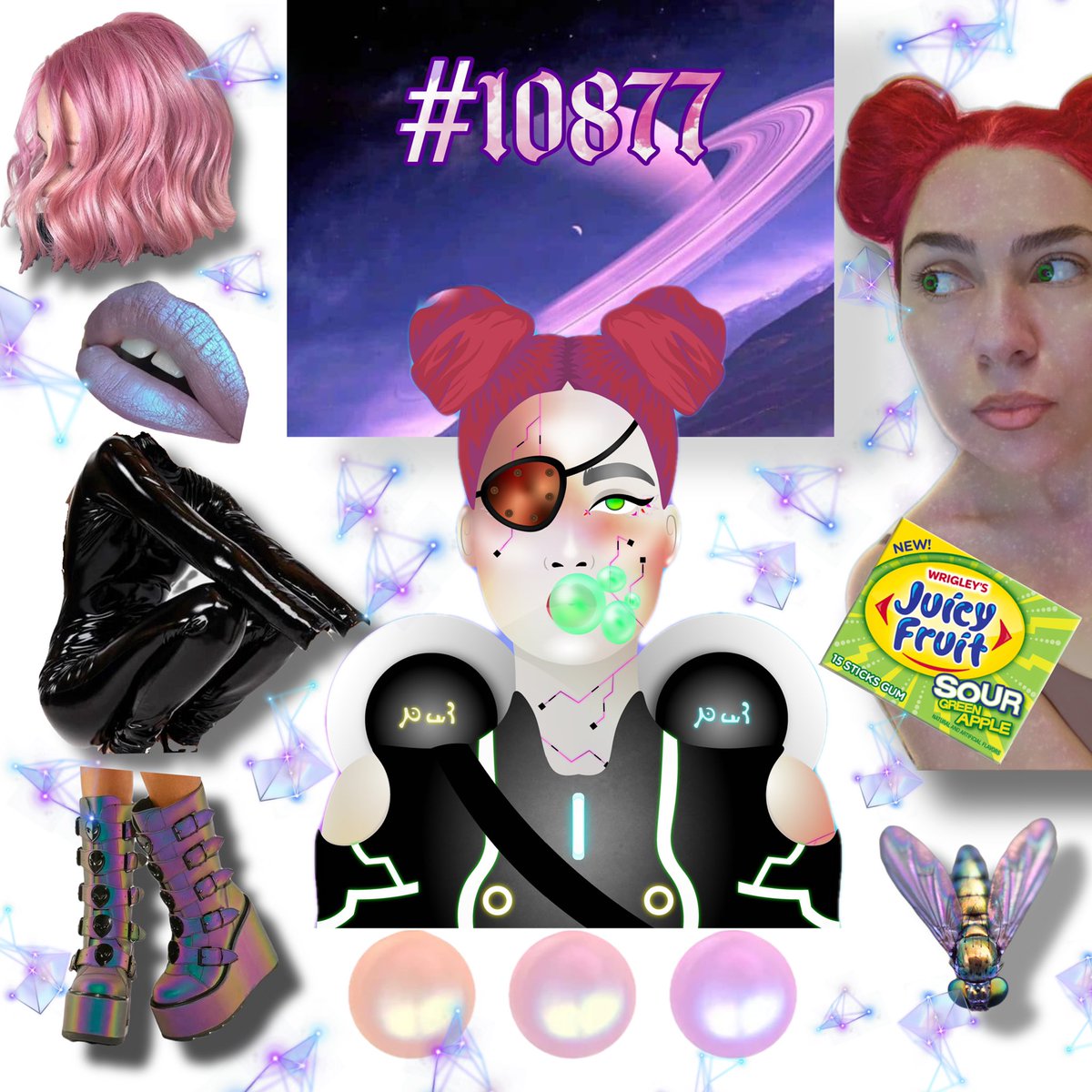Put my hair up into happy buns and added myself to my mood board that represents my iridium beautiful goddess. Glad I was able to ease my anxiety during these hard times 😅🥹 #worldofwomennft #WoWMoodboard