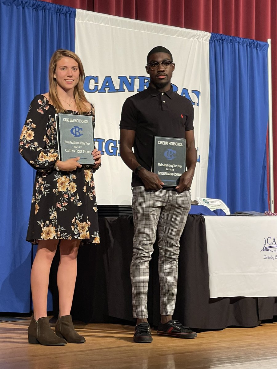 CaneCobra's tweet photo. Congratulations to the 2022 Cane Bay High School Athletes of the Year

Caitlyn Tyson and Jayvion Johnson

We are extremely proud of you and look forward to seeing what the future holds.  

Caitlyn will attend The Citadel
Jayvion will attend App State University https://t.co/pQ08SjKaZE