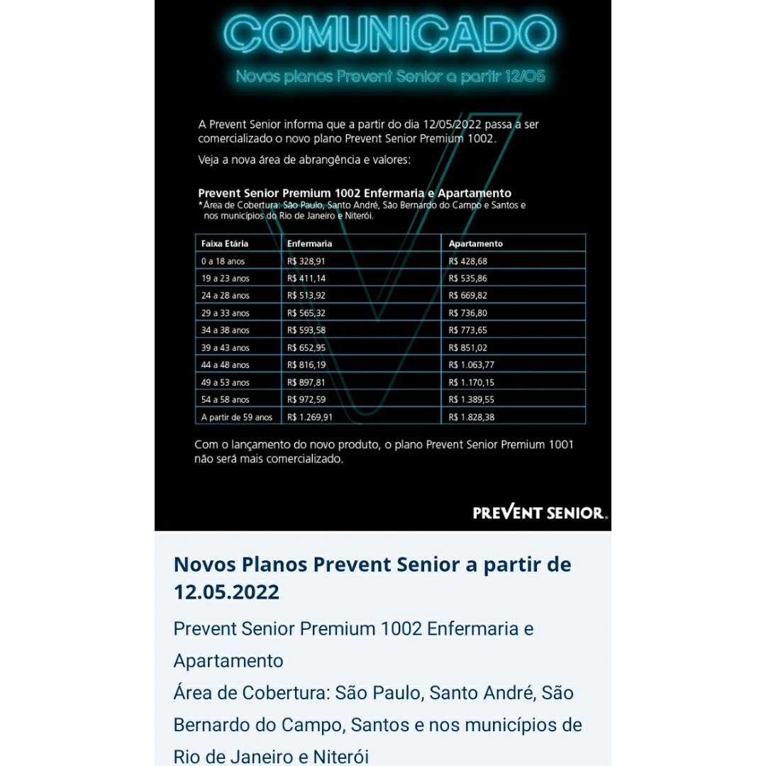 EXTRA, EXTRA.... NOTÍCIA QUENTINHA! SPOILER!

Amanhã - 12/05/2022 - será lançado novo plano Prevent Senior 1002!

<a href="/Dz9Solucoes/">DZ9 SOLUÇÕES - Corretagem em Seguros Ltda</a> - Um jeito novo de fazer seguro!🙃

#dz9solucoes #corretoradigital #corretoradeseguros #saude #planodesaude #planosdesaudeinfividual #preventsenior