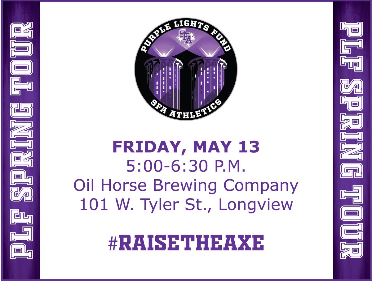 sfaETX's tweet photo. Join us Fri in downtown Longview for a laid-back, FREE PARTY with the SFA Head Coaches and Athletic Director Ryan Ivey! 💜 Food • Drinks • Conversation

https://t.co/Oby2vZRom3 https://t.co/feYk4SPnOL