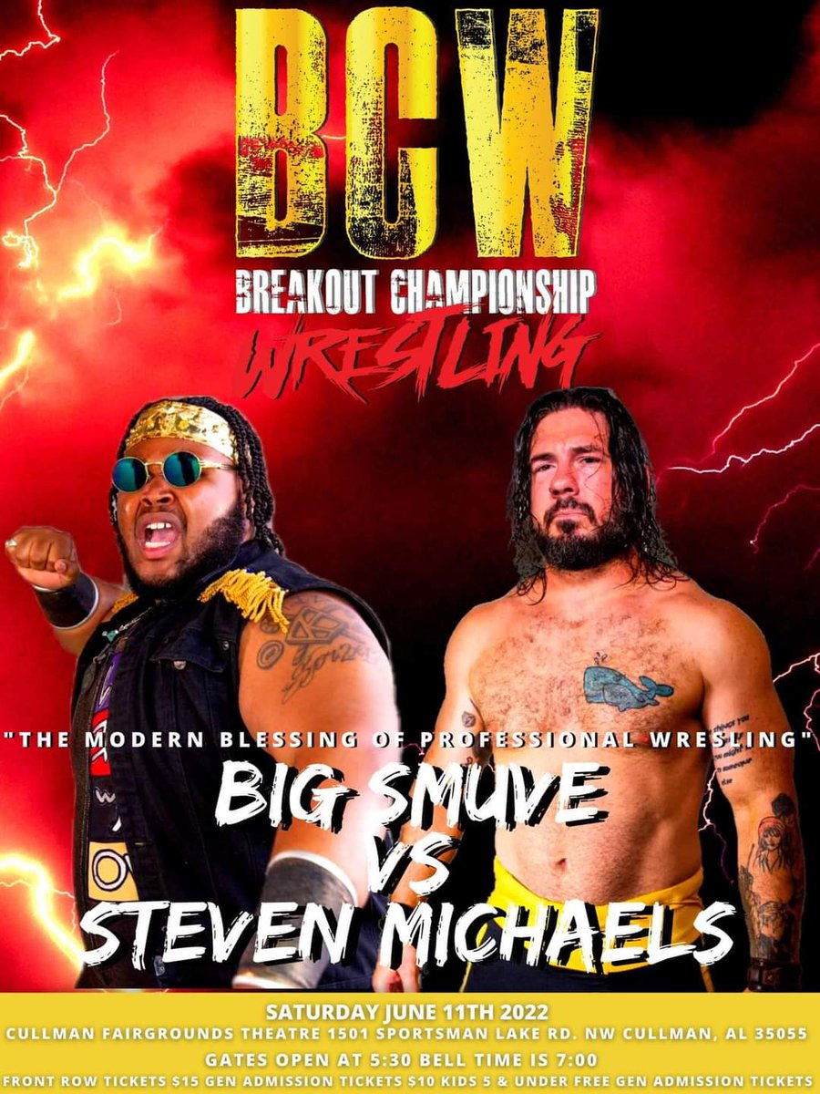 Matchups rolling out!! @Big_Smuve vs <a href="/LupineFiasco/">Lupinefiasco</a> 
Saturday June 11th Cullman Fairgrounds Theatre!!!!