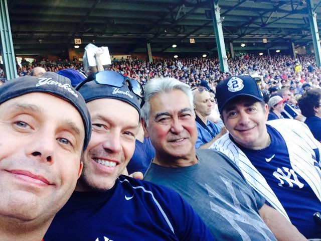 Pucchiaca's tweet photo. It’s a sad day for our own version of the “core 4”who in this pic invaded Fenway park to see Jeter’s last game. Section #127A will never be the same at the stadium. Dr. Bob (3rd from the left) lost his battle with cancer today. RIP buddy and say hi to Thurman Munson for us. https://t.co/P0ELGXhIUP