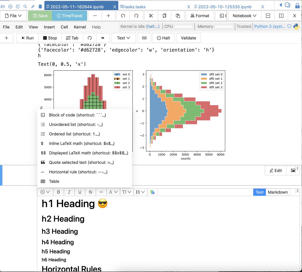 wstein389's tweet photo. CoCalc's collaborative Jupyter notebooks now have WYSIWYG #slatejs-based markdown editing between code cells with buttons and dropdown menus for all standard formatting. https://t.co/7JDvhPejBz