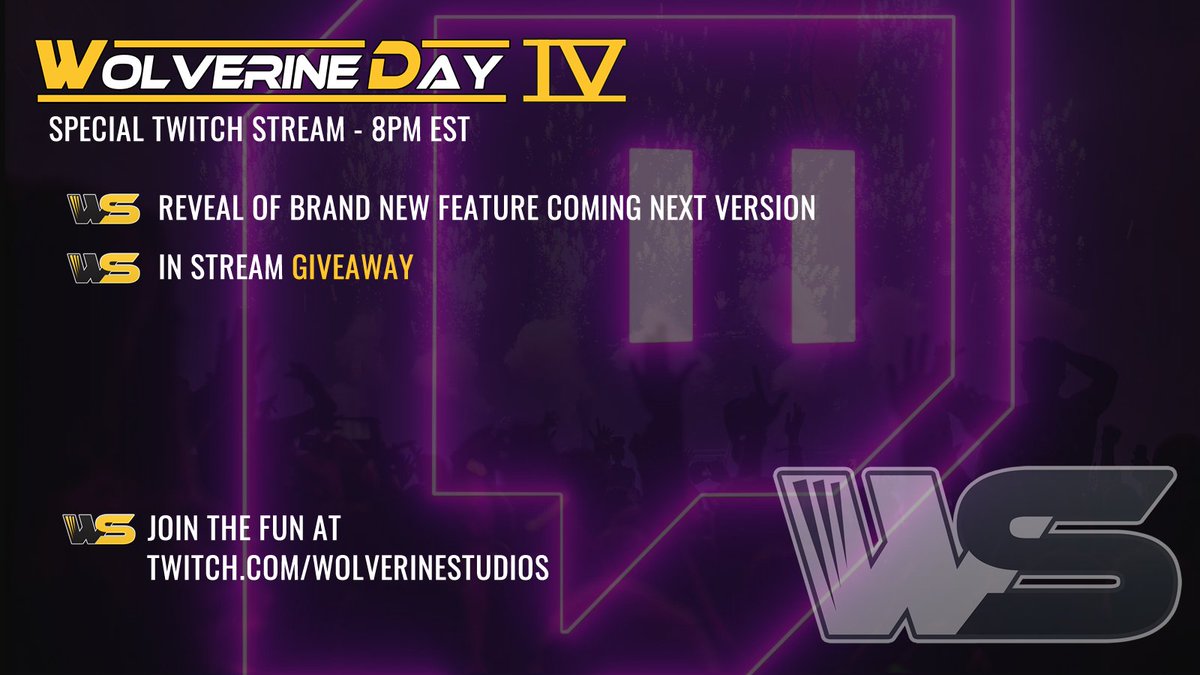 In just 20 minutes we're going live for #WolverineDay - stop by and chat, try to win a free game and see just exactly what we have been working on for the future. You are not going to want to miss this stream!

See you soon at twitch.tv/wolverinestudi…

#streaming #IndieGameDev