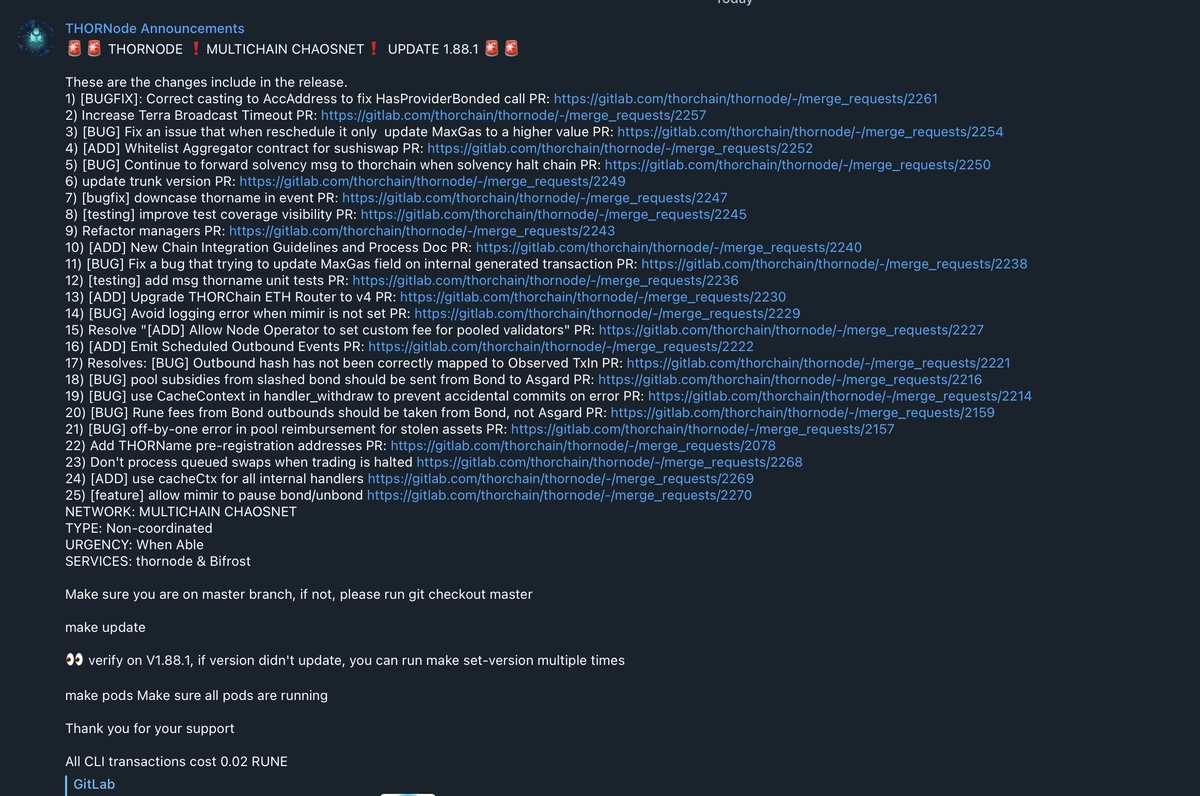 It's time for the builders to build. 

V1.88.1 just went out. 

Onwards. $RUNE