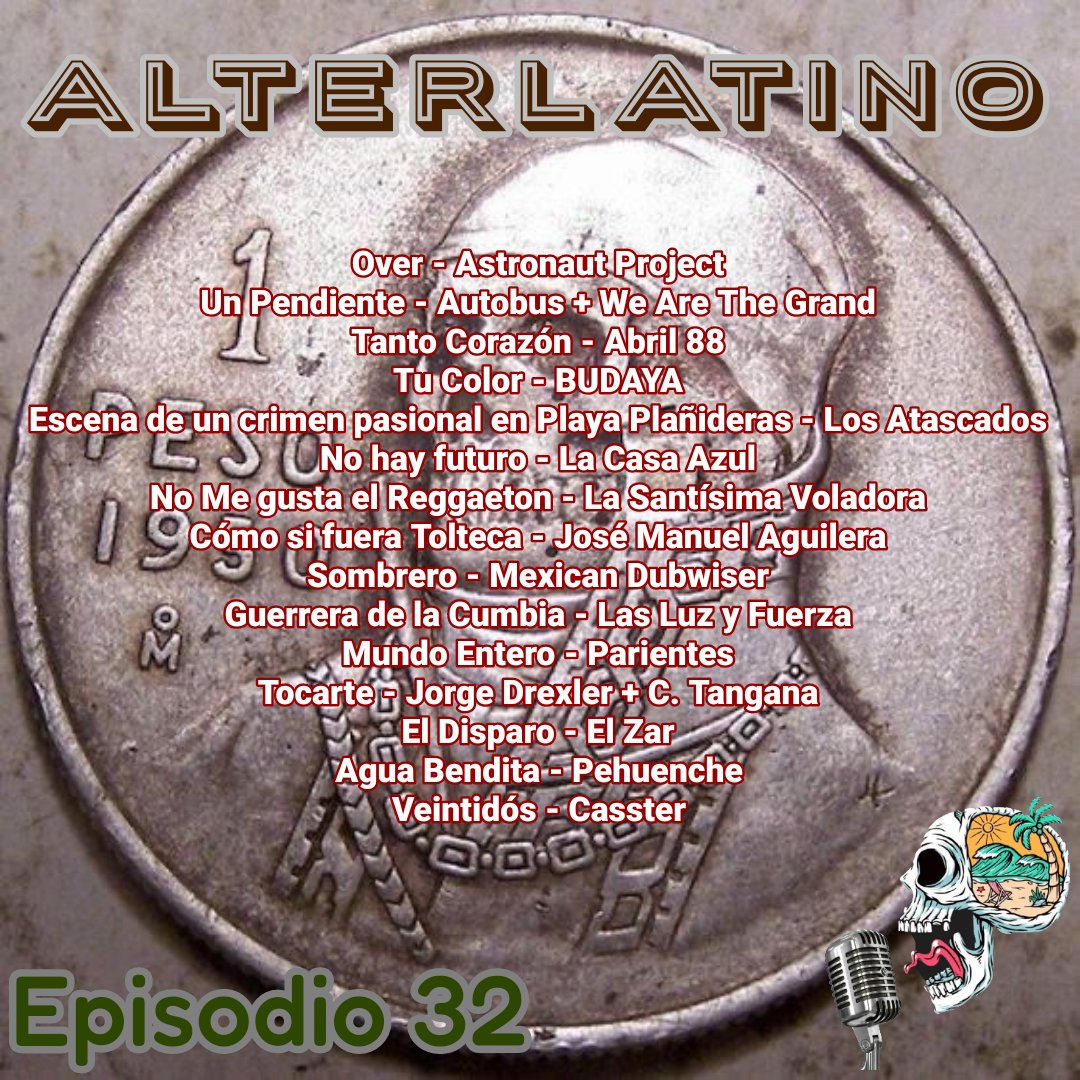 Esto sonó en el episodio 32:
<a href="/astronautperu/">Astronaut Project</a>
<a href="/Autobusmusic/">Autobus</a> + <a href="/WeAreTheGrand/">We Are The Grand</a>
<a href="/a88oficial/">Abril 88</a>
<a href="/budaya_music/">Budayamusic</a>
<a href="/LosAtascados/">Los Atascados</a>
<a href="/LaCasaAzulBCN/">La Casa Azul</a>
<a href="/LaSantisimaVol1/">La Santisima Voladora</a>
<a href="/JMAguileramx/">JoseManuelAguilera</a>
<a href="/MexicanDubwiser/">Mexican Dubwiser</a>
<a href="/lasluzyfuerza/">Las Luz y Fuerza</a>
<a href="/parientesrock/">Parientes</a>
<a href="/drexlerjorge/">Jorge Drexler</a> + <a href="/c_tangana/">El madrileño</a>
<a href="/elzarmusica/">elzar 💚</a>
<a href="/PehuencheMx/">Pehuenche</a>
<a href="/casster_mx/">Casster</a>