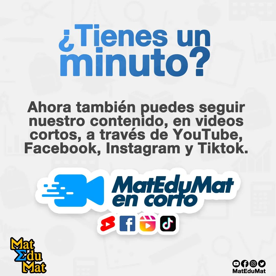 MatEduMat's tweet photo. ¿𝗧𝗶𝗲𝗻𝗲𝘀 𝘂𝗻 𝗺𝗶𝗻𝘂𝘁𝗼? ⏰
Ahora también puedes seguir nuestro contenido, en formato de video corto, a través de todas nuestras redes. Sí, incluso tiktok. 😲😉

🔗 https://t.co/IPsCbpQwYC 

#MatEduMatEnCorto
#MatEduMat https://t.co/eXrKRlcLcV