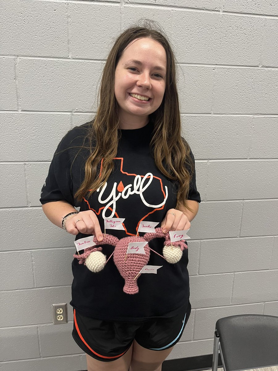 NurseVenner's tweet photo. Dual credit students turned in their final 3D projects today! This student went above and beyond and turned hers into a crochet project! #CardinalCTE https://t.co/smaxQBx0sz