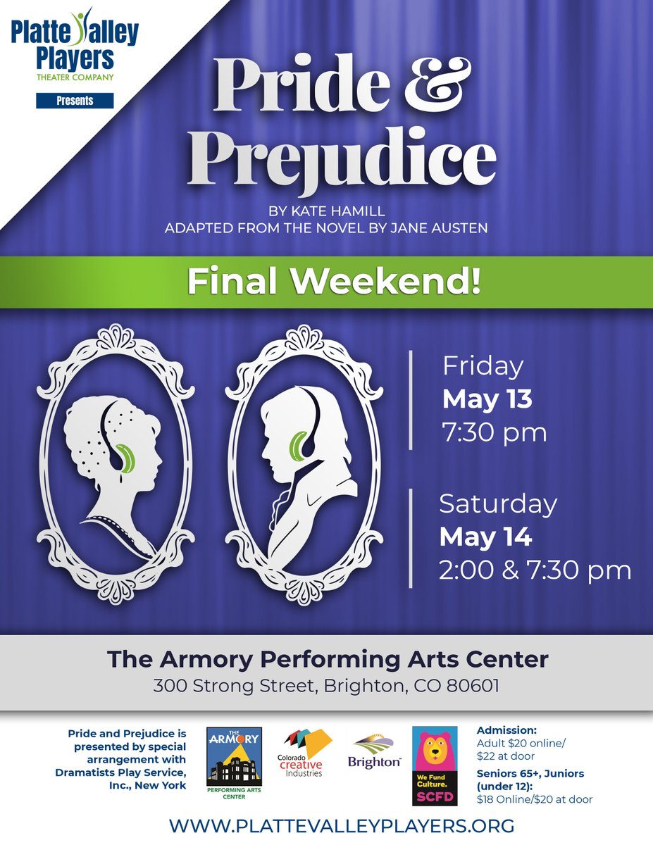 The final weekend of "Pride &amp; Prejudice" by Platte Valley Players Theatre will be this Friday and Saturday, May 13 and 14. Get your tickets at plattevalleyplayers.org.