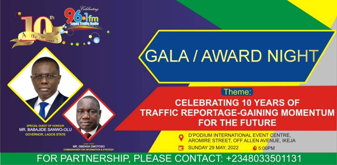 lagostraffic961's tweet photo. Lagos Traffic Radio holds a Gala/ Award Night to mark its 10th Year Anniversary.
For partnership/ sponsorship, please see the flyer for details.
@TYPONPON1
@tundefashola
@jidesanwoolu
#TrafficUpdate
#solvinglagostraffic
#themesagenda
#TrafficRadio
#GreaterLagos https://t.co/SkAp5YWG2v
