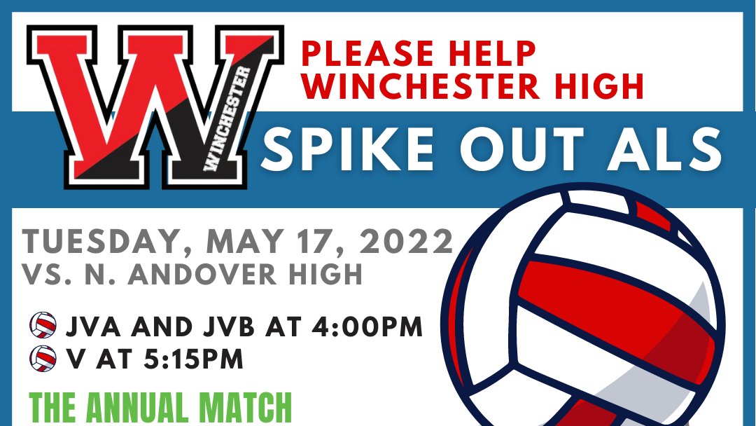 alsone_official's tweet photo. 🏐SPIKE OUT ALS! Come out on 5/17 to watch @CoachFleming1's team at @Winch_Athletics take on N. Andover High in the annual matches to help #SpikeOutALS! If you can't make it but would like to support this great event, visit:
https://t.co/Gu2cbmsknq
#ALS #Volleyball #SpikeOutALS https://t.co/xU5nAwhAXU