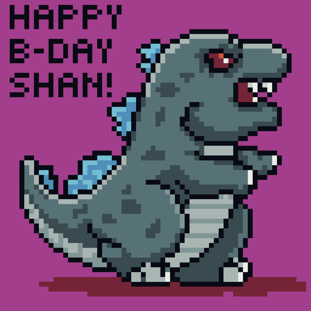 Today is <a href="/shanicucic96/">shan</a>'s birthday, the leader of @PGodjira. To celebrate, here's a Godjira fan art I made today. Happy birthday, boss! #Pixelart