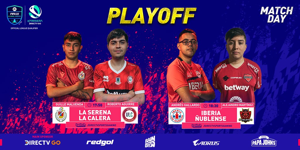 Hoy inician los cuartos de final y esto se pone cada vez mejor.🔥🔥

Desde las 17:50 hrs tendremos 2 duelos apasionantes,  para saber quienes siguen en la lucha por el titulo de la liga #ePrimeraDirectvGO.

¿Te los vas a perder?

#eSports #Fifa22 #Fifa2022 #gamer #videojuegos