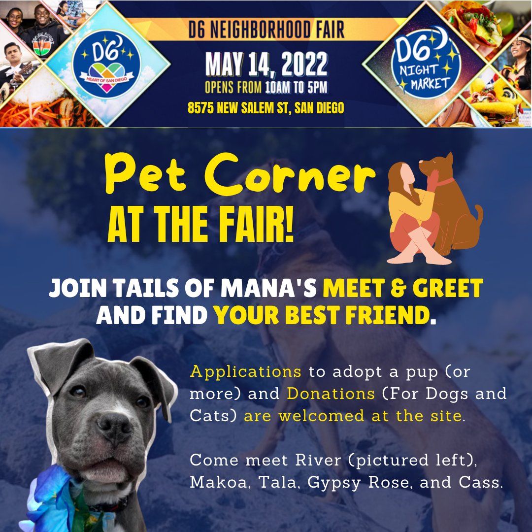 Pet Corner for Meet &amp; Greet at the D6 Neighborhood Fair - May 14 - mailchi.mp/d6nightmarket/…