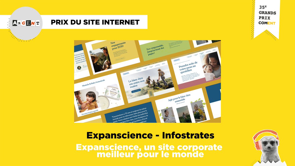 communicantsfr's tweet photo. Dans la catégorie Prix du site Internet, le COM-ENT d’argent revient à @expanscience_fr et @Infostrates, pour la campagne “Expanscience, un site corporate meilleur pour le monde”. Un grand bravo aux équipes ! 

#GPCOMENT https://t.co/rDYVDGEoUY