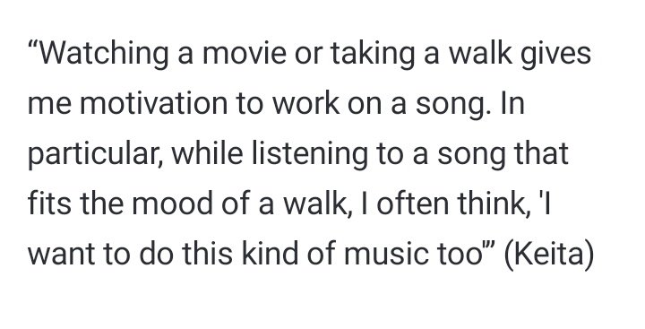 KeitaBrasil's tweet photo. [📝|TRAD] 11.05.22 • Em artigo no Naver, Keita falou um pouco sobre seu processo criativo no momento da composição.

"Assistir um filme ou fazer uma caminhada são coisas que me dão motivação [+]

📎: https://t.co/AZLG88YeHg

#KEITA #케이타 #ケイタ #Ciipher #싸이퍼 @RAIN_Ciipher https://t.co/zecVey6WTk