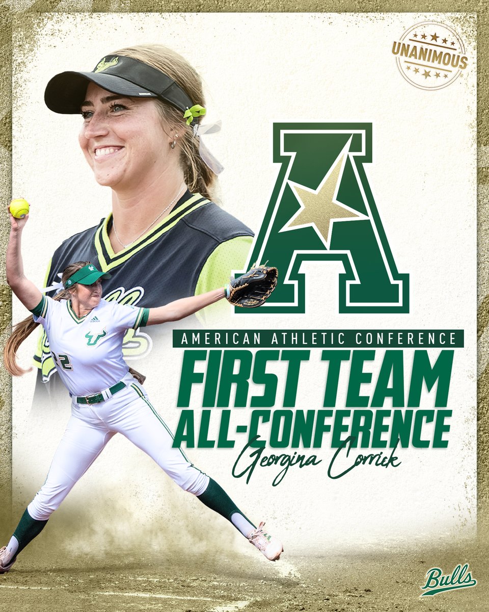 USFSoftball's tweet photo. Make that 𝗙𝗢𝗨𝗥 @American_SBall All-Conference First Team selections for @georgecorrick!

🥎 34-5 record
🥎 0.44 ERA
🥎 394 strikeouts

📰 https://t.co/cOSNuz1Jdd https://t.co/vCzZ12yLA8