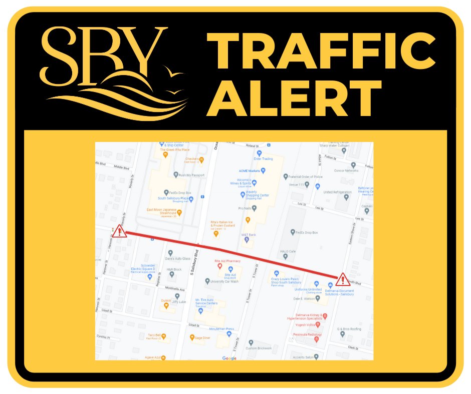⚠️City crews will soon be affecting the flow of traffic along South Blvd. from Waverly Dr. to Eastern Shore Dr. as they install delineators in the buffer space along the bikeway on the street. For more info, visit salisbury.md/?p=56282