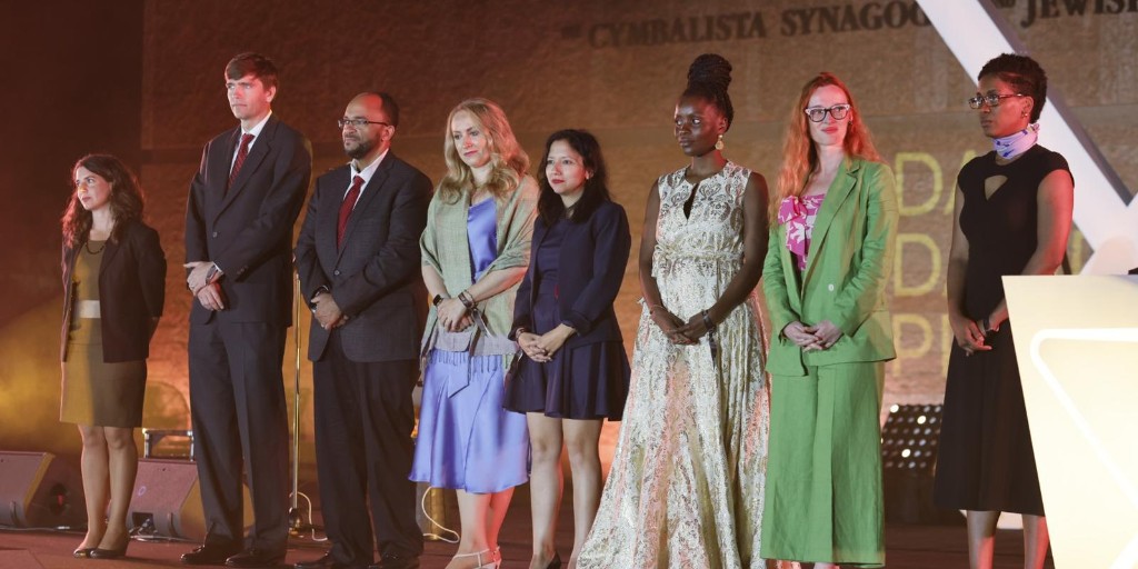 TelAvivUni's tweet photo. Congratulations to the 2022 winners of the @DanDavidPrize!
@MidEastInEurope @BartElmore  @MckinleyTyrone @KrebsVerena 
@OforiattaAyim @krisrich, Efthymia Nikita, Natalia Romik, Kimberly Welch (pictured, speaking on behalf of recipients) #TAUbog22
@arieldavid1980 @tamarishshalom https://t.co/0ywr9DJXnQ