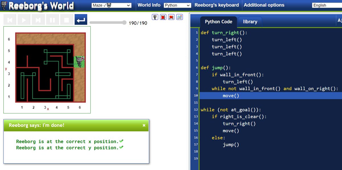 _abbeym_'s tweet photo. Day 6 - #100DaysOfCode
Done with Functions and While Loops...
Hurdle 4 and Maze challenges. See snips below...!
Amazing #PyExperience!π
#Python #programming #100daysofpython https://t.co/Bt9hoANVCi