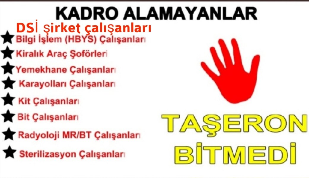 GrupMeb's tweet photo. #EmeğiSömürülenTaşeronİş��iler
T A Ş E R O N    B İ T M E D İ !!!
DSİ şirket çalışsnları kadro bekliyor ???
@RTErdogan 
@drfahrettinkoca
@vedatbilgn 
@jsarieroglu 
@hakiskonf
@turkiskonf
@devletsert
@BY
@saglikbakanligi 
@fuatoktay 
@fahrettinaltun https://t.co/z9iiHkf8e6