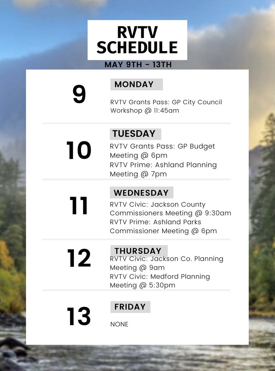 RVTV Meeting schedule this week! 🤩🎥