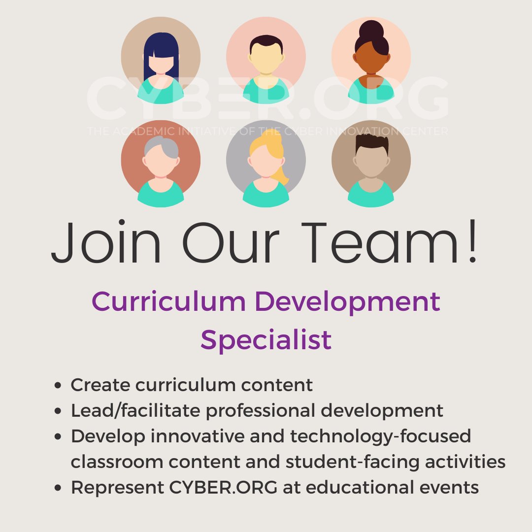 cyber_dot_org's tweet photo. Do you love creating engaging activities for students? Curriculum Development Specialist needed. We want you to join our team! Link to apply in comments
#joinourteam #joincyberdotorg #wearehiring #cybersecurity #cybersecurityed https://t.co/iEtndEeQ7x