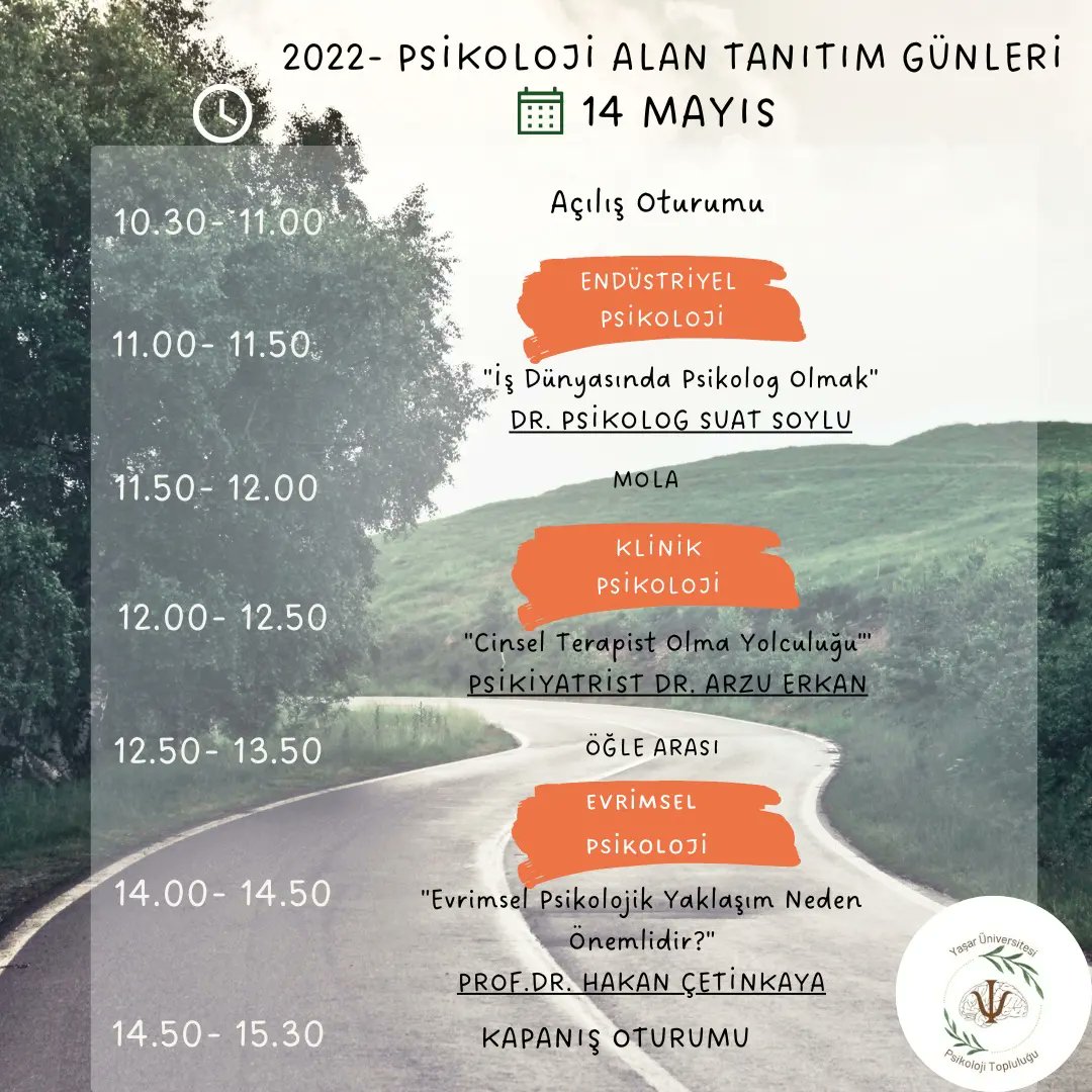 yasarpsi's tweet photo. 14 Mayıs Cumartesi günü yolculuğumuza değerli konuklarımız:

Dr. Psikolog Suat Soylu 
Psikiyatrist Dr. Arzu Erkan
Prof. Dr. Hakan Çetinkaya

Eşlik edecekler 🌿

✨Keşif yolculuğumuz için takipte kalın! 💚

📍Başvuru linki bio'da!

#yolaçıkyolaçık https://t.co/xNWMlae8Wx