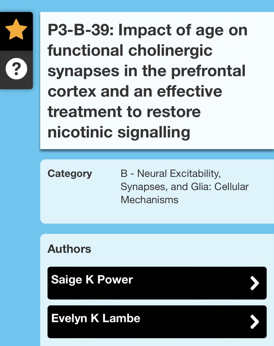 SaigePower's tweet photo. Looking forward to #CAN2022 this week! I’m presenting my poster on aging and prefrontal cholinergic signalling on Sunday from 1:30-3:30 (P3-B-39) @CAN_ACN. Come on by to see mine and @LambeLab‘s work! https://t.co/7hs7x1JLvn