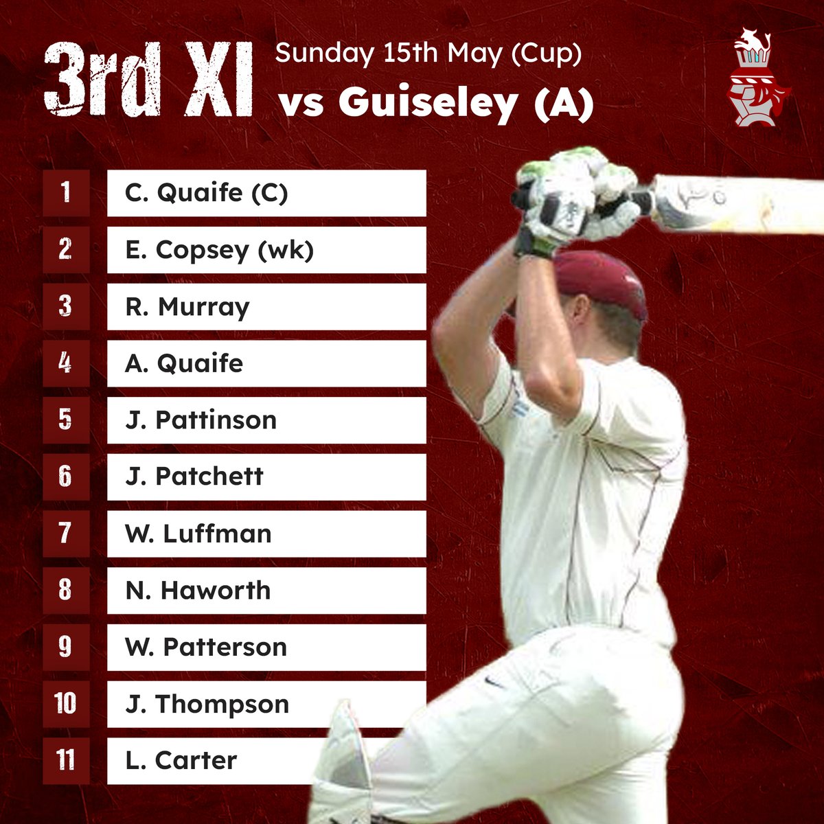 IlkleyCC's tweet photo. 🏏 T E A M S

The teams have been announced for the upcoming weekend at Ilkley Cricket Club. 

1st XI vs @calcc2012 (H)
2nd XI vs @MenstonCricket (A)
3rd XI vs @GuiseleyClub (A) Cup

Come on the ICC!

#IlkleyCC #ICC #ICCTWD #AWSCL https://t.co/Y7UuxDnwOt