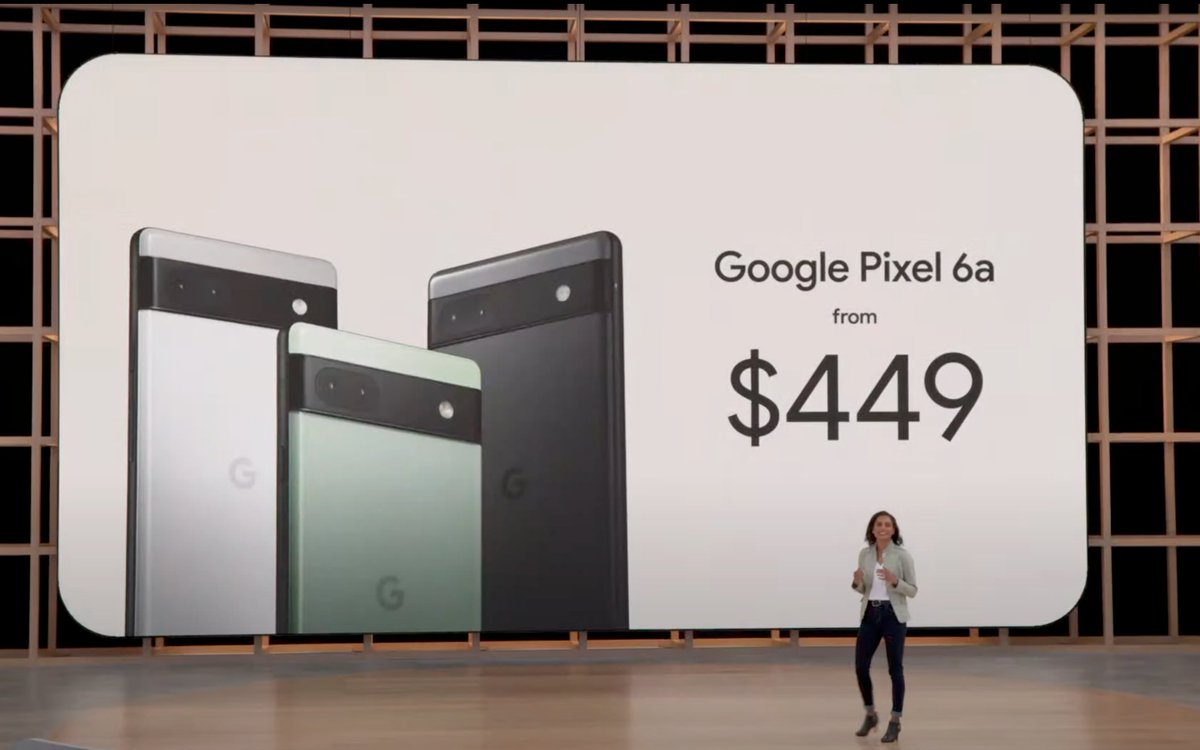 techrecevent's tweet photo. #GooglePixel6A has officially announced on #GoogleIO2022 starting at $449.

👉6.1-inch OLED Display
👉60Hz Refresh Rate
👉Google Tensor
👉Titan M2 Security Chip
👉12MP (wide)+12MP (ultrawide) Rear Camera
👉8MP Front Camera
👉4,306mAh Battery

6GB+128GB: $449
 #TechRecevent https://t.co/N1IT4V72KN