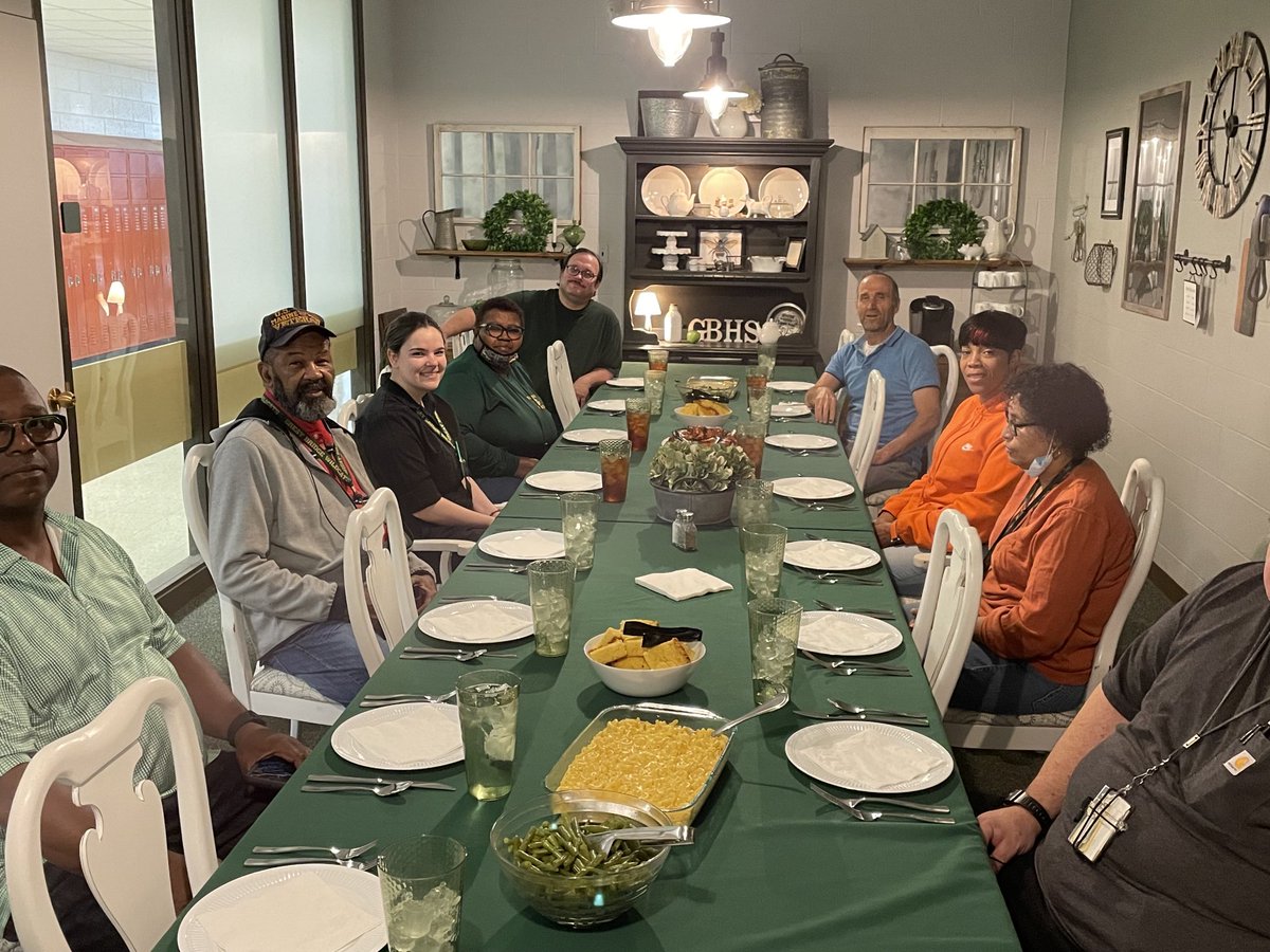 Gbhwildcats's tweet photo. Our custodians work hard every day to support our teachers and students.  Today they are enjoying a nice dinner in the Wildcat Cafe for Custodial Appreciation Week.  #teamwork #traditionandpride https://t.co/wieIhRDflu